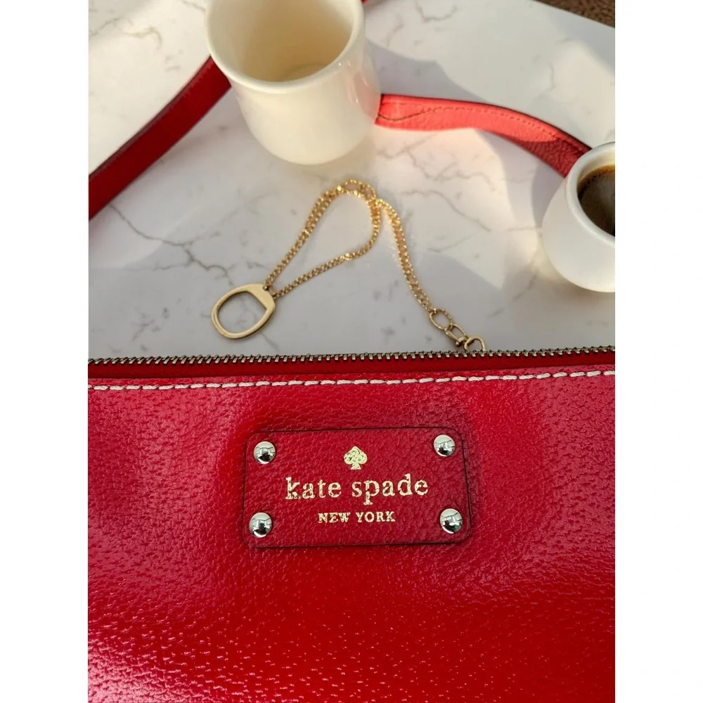 Kate Spade WKRU1427 Red Genuine Cow‎ Leather Chain Crossbody Purse OS
